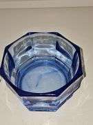 Beautiful hand blown 9.25 in blue vase and blue bowl 5.25 in x 3.5 in tall.
