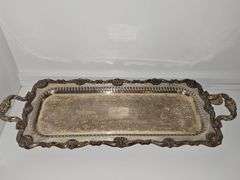 elegant silver plate oblong footed tray.25x11.5 in