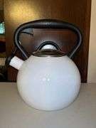 Stainless tea kettle and NEW Cuisinart white enamel tea kettle….no dents