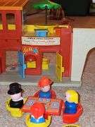 Fisher Price Little people playsets as shown. See all photos. Some pieces have some melting from attic storage as seen on elephant in last photo.