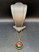 Long Avon locket necklace with tapestry design on locket in original box