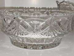 8.5 in crystal bowl, 7.5 in crystal lotus bowl, 6-in crystal ice bucket with tongs.