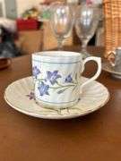 Picnic basket with 4 teacup sets and 4 Libbey wine glasses…..perfect for a child’s tea party/picnic or for an adult cheese/wine picnic