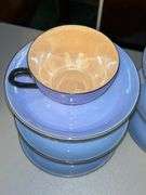 19 pieces of Victoria Czechoslovakia Blue Luster porcelain…..6 cups, 6 saucers, 1 creamer and 6 dessert plates…..minor chipping on creamer bottom and all show usage……overall this set is very pretty