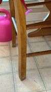 Exquisite custom built table and chairs……custom built in 1972 in Nicosia, Cyprus from oak(?). There are no nails except on the chairs to hold the rush seating in place. Chairs are hand carved…..one small blemish on table top