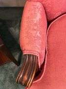 Antique coral upholstered accent chair…..29-1/4 x 20-1/2 x 18 tall to seat (34-1/2 tall overall)