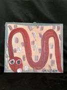 Original signed Mose T red snake Folk Art with signature soda can tab hanger…..10-1/2 x 8-3/4