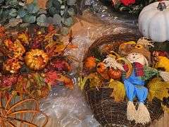 Fall and Christmas wreaths and front door/porch decorative items.