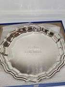 Salisbury pewter 12-in tray. Has been engraved.