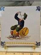 Two(2) Vintage ceramic Delft Dutch 19th century polychrome tiles 5" X 5" square x 1/4" thick...