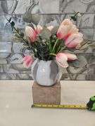 Like New Alex Marshall Sphere Vase ~ 6x5 w/artificial tulips in Grey-White Stipe STAND NOT INCLUDED...a-P