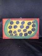 Original signed Mose T yellow meat watermelon Folk Art with signature soda can tab hanger…..14 x 8
