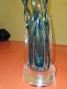 Gorgeous three finger art deco vase on stand   (engraved). 16.75 in tall.