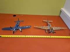 Model of a Vought F4U Corsair American fighter aircraft. (Missing right front wheel) Stuka-Junkers Ju 87, German dive bomber plane.