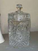 Great selection of pressed glass, clear glass and crystal home decor pieces…..s/p shakers are Lenox…..lidded trinket is Lenox-like but not marked
