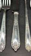 Sterling 6-piece place setting of Della Robbia by Alvin…..includes salad fork, dinner fork, knife, teaspoon, tablespoon and spreader…..165 grams not including knife