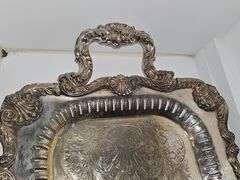 elegant silver plate oblong footed tray.25x11.5 in