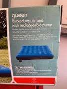 EMBARK queen size flocked-top air mattress with rechargeable pump…..not tested but pump is still in original packaging