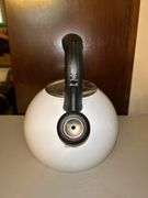 Stainless tea kettle and NEW Cuisinart white enamel tea kettle….no dents