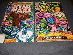 Two comic books. Star wars, the avengers marvel triple action. See all photos for more information.