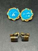 Great selection of vintage screw-back and clip-on earrings, along with a cylindrical gold tone brooch