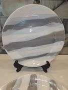 Pair of Beautiful Alex Marshall Handmade Stoneware 8.5" Slim Round Side Plates in Grey-White Stripe SEE DESCRIPTION FOR DETAILS...