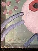 Original signed Mose T white baby Tiko bird Folk Art with signature soda can tab hanger…..15 x 9-3/4