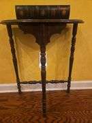 Vintage-look half-moon table w/vintage-look book(actually a box) stationary on top 22x11.5x27.5x30(including book)...
