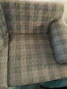 Alexvale Furniture plaid scroll arm sofa with throw pillows…..88 x 28 deep from back x 18 tall to seat (30 tall overall)