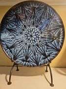 Beautiful very large round pottery bowl by T. Putterbaugh 16.5" x 3" w/stand...