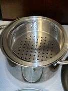 Selection of unmarked small aluminum steamer, 10” Belgique non-stick skillet, Calphalon 10” non-sticker skillet