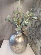 Large Antique Glaze Glass Bottle ~ 12x16 INCLUDES ARTIFICIAL PLANTS...