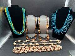 Nice selection of beaded and shell costume necklaces