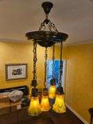 Beautiful Vintage MCM Chandelier 13" round x 40" ceiling to bottom of lowest hanging globe w/five(5) Gorgeous Stuben Glass Globes...
