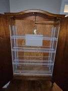 Fabulous antique armoire With burl wood inlay, repurposed as a cabinet. 48 x21.5x 78 in tall.