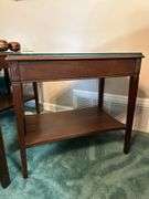 MCM Federal-Style single drawer side table with glass overlay…..16 x 25 x24 tall