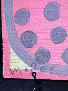 Original signed Mose T red meat watermelon Folk Art with signature soda can tab hanger…..9-1/2 x 9