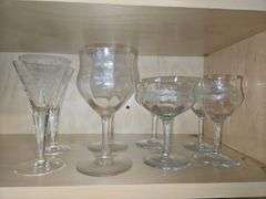 Collection of vintage stemmed glasses + twelve(12) 4.5" stemless tumblers...
