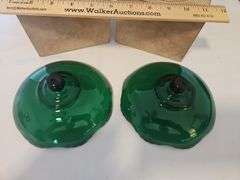 Pair of Gorgeous Vintage Sterling Cement Filled Pedestals/Candle Holders w/Green Glass Candy Dishes 528.6 total grams...