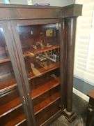 Beautiful vintage mahogany double-sided glass front bookcase/curio cabinet w/working locks & key 52x19.5x61.5...each side interior measures 24.5x12 CONTENTS ON TOP NOT INCLUDED...
