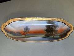 3-piece set of Noritake porcelain…..serving tray, creamer and under tray…..silverplate compote NOT INCLUDED