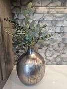 Large Antique Glaze Glass Bottle ~ 12x16 INCLUDES ARTIFICIAL PLANTS...