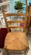 Exquisite custom built table and chairs……custom built in 1972 in Nicosia, Cyprus from oak(?). There are no nails except on the chairs to hold the rush seating in place. Chairs are hand carved…..one small blemish on table top