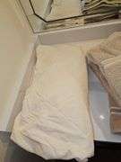 Two bath towels, three hand towels, for washcloth, and one sheet. Size unknown on sheet.