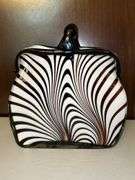 Rare Mid-Century (1960s) Murano Optical Illusion Zebra Handbag Art Glass Vase…..6-1/2 x 7-1/4 tall