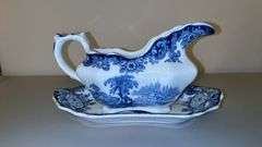 Vintage Allerton’s Kenilworth English Gravy Boat with Under Tray (chipped), Creamer and Sugar Bowl (no lid)…..gravy boat is 8-1/2 x 4-1/2 tall, creamer 4” tall and sugar bowl 6-1/2 x 4 tall (handle to handle)