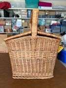 Picnic basket with 4 teacup sets and 4 Libbey wine glasses…..perfect for a child’s tea party/picnic or for an adult cheese/wine picnic