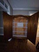 Fabulous antique armoire With burl wood inlay, repurposed as a cabinet. 48 x21.5x 78 in tall.