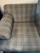 Alexvale Furniture plaid scroll arm sofa with throw pillows…..88 x 28 deep from back x 18 tall to seat (30 tall overall)