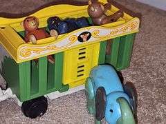 Fisher Price Little people playsets as shown. See all photos. Some pieces have some melting from attic storage as seen on elephant in last photo.